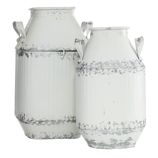 White Metal Decorative Milk Can Set